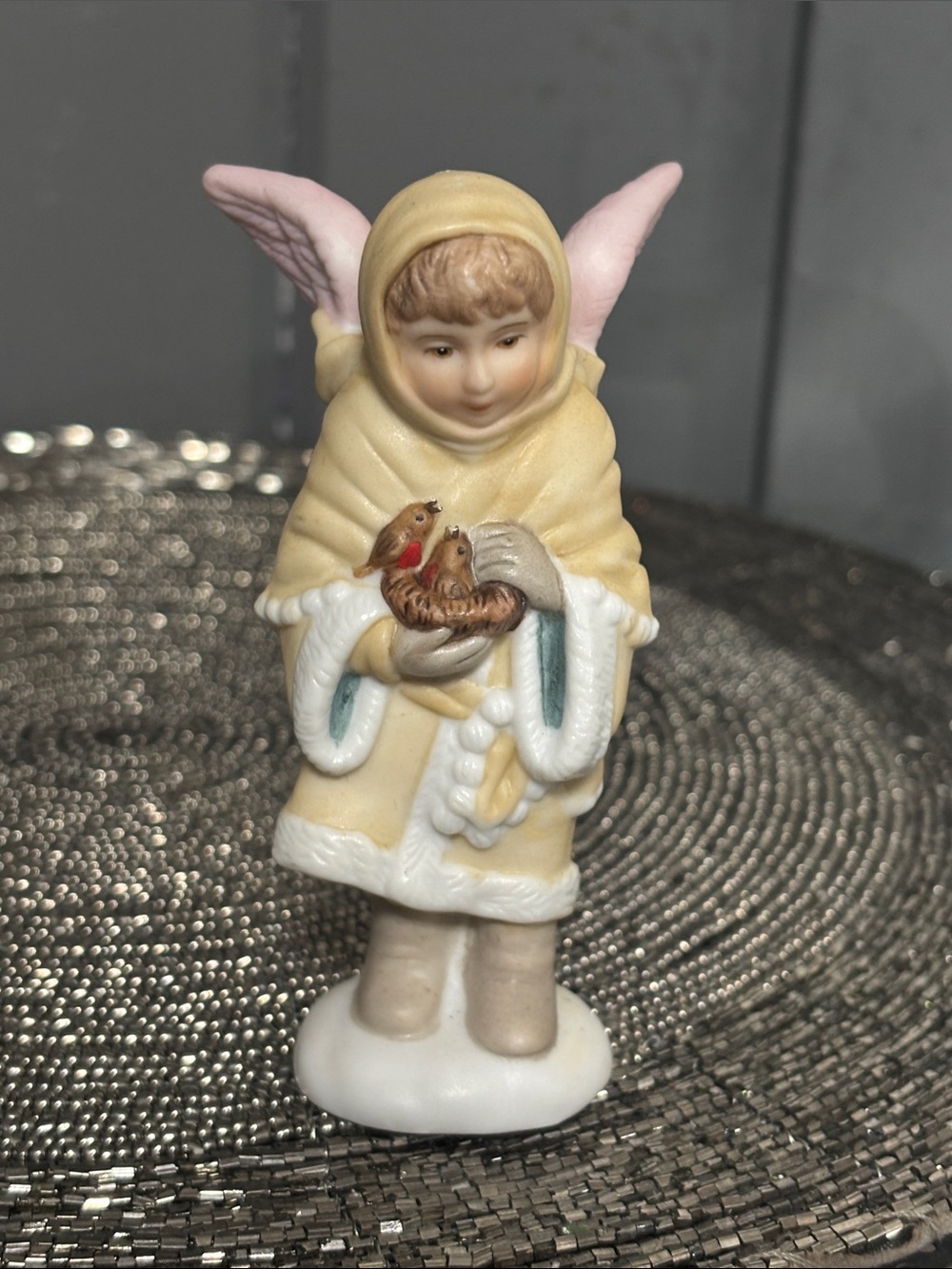 Hallmark Cream and Pink Angel Child Ornament with Birds